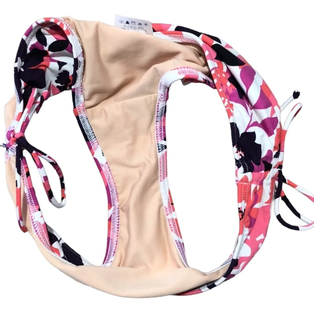 LANDS’ END | Women’s Floral Adjustable Gathered Front-Tie Ruched-Sides Bikini S